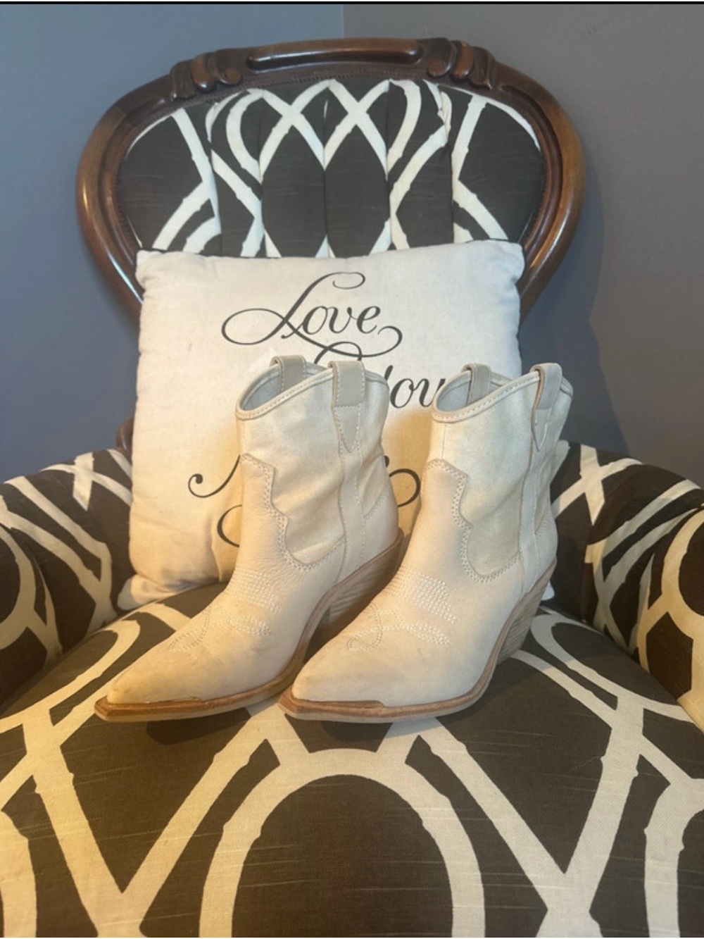 Dolce Vita Cream Western Ankle Booties with Pointed Toe